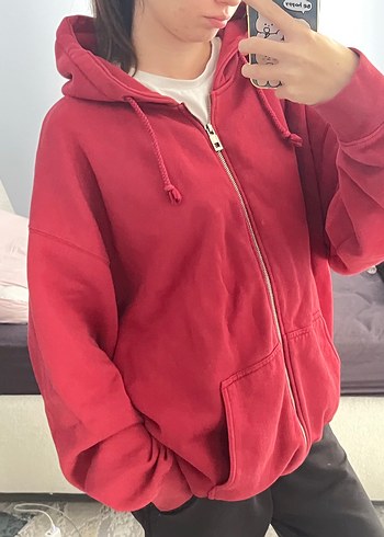Addax Kırmızı Fermuarlı Rahat Sweatshirt