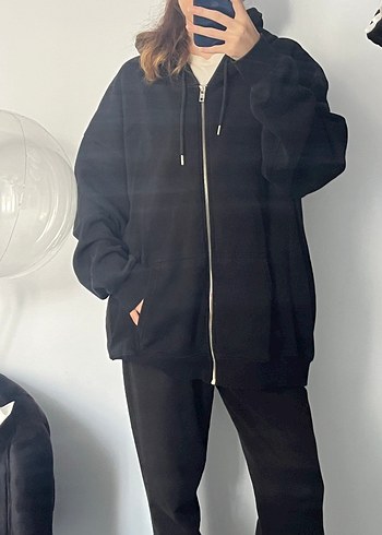 Siyah Kadın Oversize Sweatshirt Yüksek Yaka