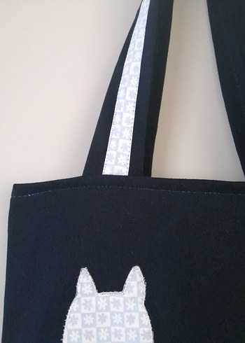 Lacivert Baskılı Kot Kumaş Kadın Çanta - Görsel 4