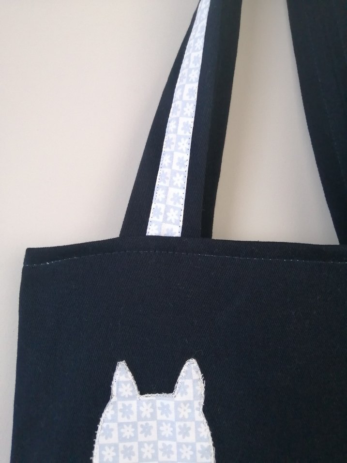 Lacivert Baskılı Kot Kumaş Kadın Çanta - Görsel 4