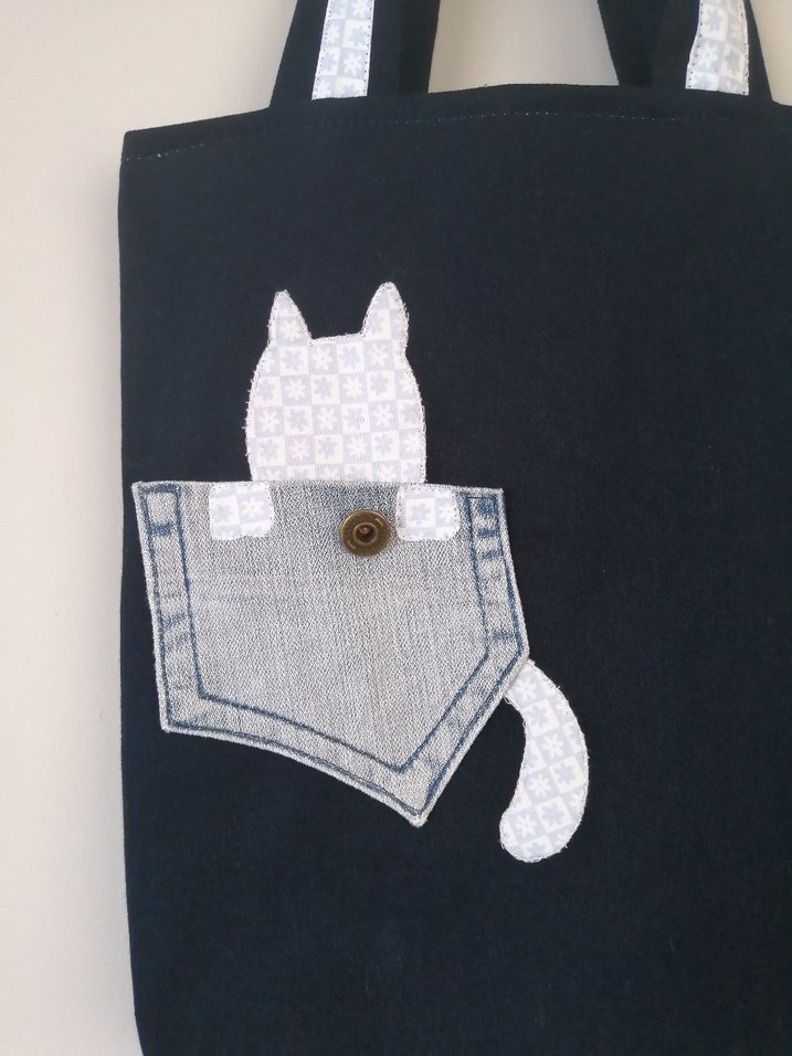 Lacivert Baskılı Kot Kumaş Kadın Çanta - Görsel 2