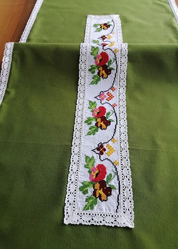 Kanaviçe detaylı runner masa örtüsü - Görsel 4