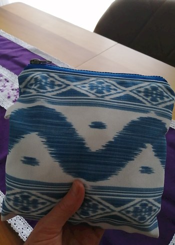 Mavi Bağlama Desenli Kadın Makyaj Çantası - Görsel 4