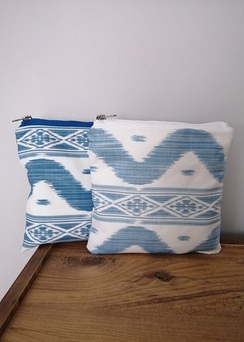 Mavi Bağlama Desenli Kadın Makyaj Çantası - Görsel 2