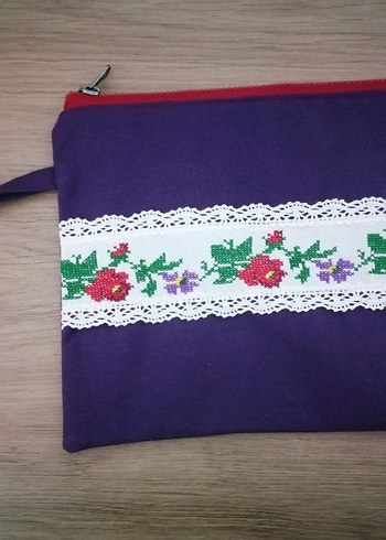 Nakışlı Dantel Detaylı Mor Kadın El Çantası - Görsel 4