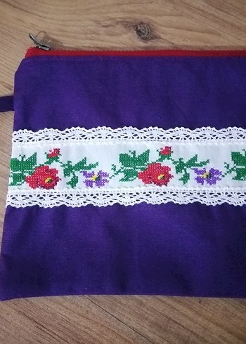 Nakışlı Dantel Detaylı Mor Kadın El Çantası - Görsel 3