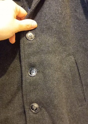 Gri Düğmeli Erkek Yün Kaban - Görsel 5