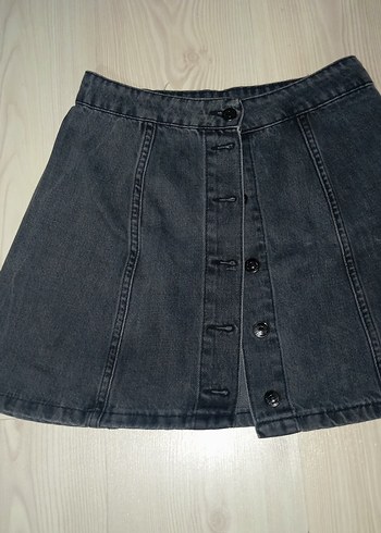 Düğmeli Siyah Kot Mini Etek