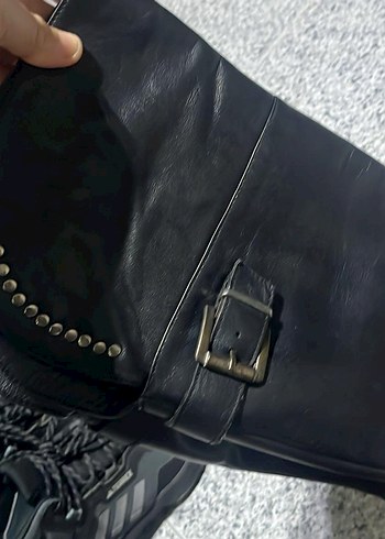 Kadın Siyah Deri Tokalı Dizüstü Çizmeler - Görsel 5