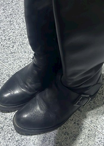 Kadın Siyah Deri Tokalı Dizüstü Çizmeler - Görsel 3