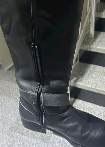 Kadın Siyah Deri Tokalı Dizüstü Çizmeler - Görsel 7