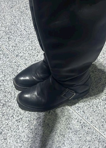 Kadın Siyah Deri Tokalı Dizüstü Çizmeler - Görsel 2