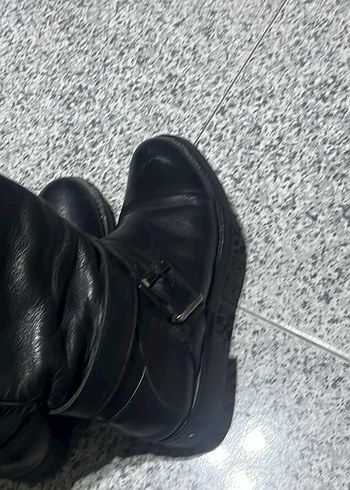 Kadın Siyah Deri Tokalı Dizüstü Çizmeler - Görsel 4