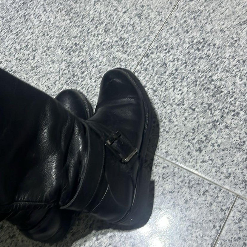 Kadın Siyah Deri Tokalı Dizüstü Çizmeler - Görsel 4