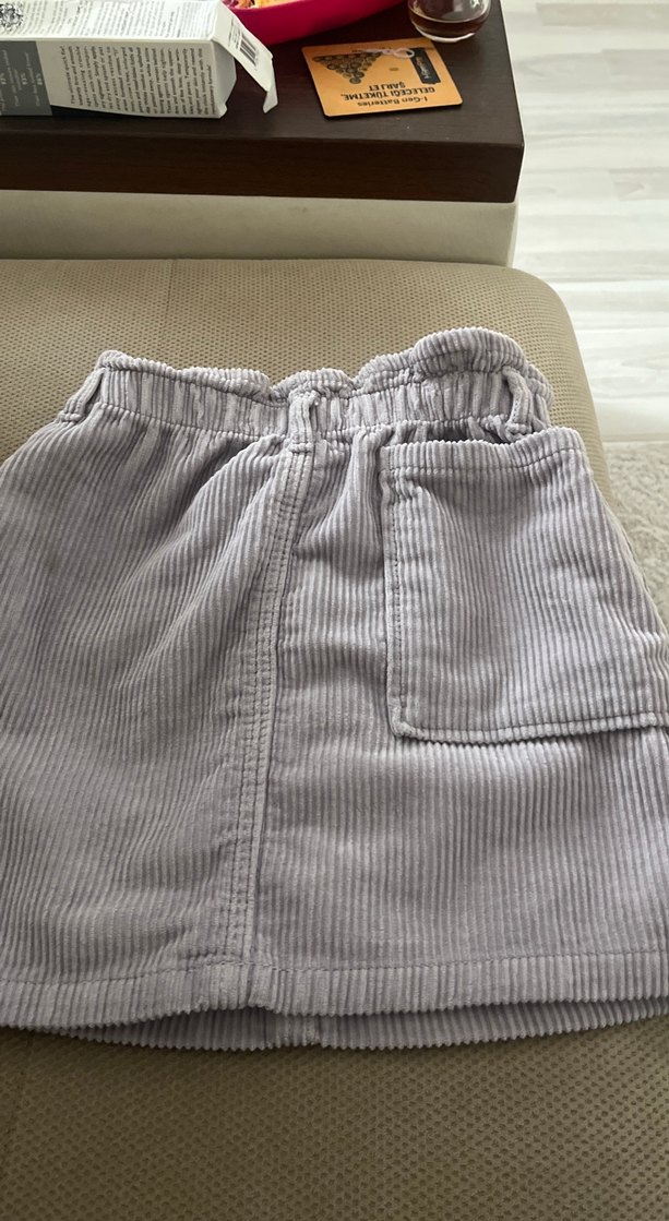 Kız Çocuk Gri Pliseli Keten Etek - Görsel 4