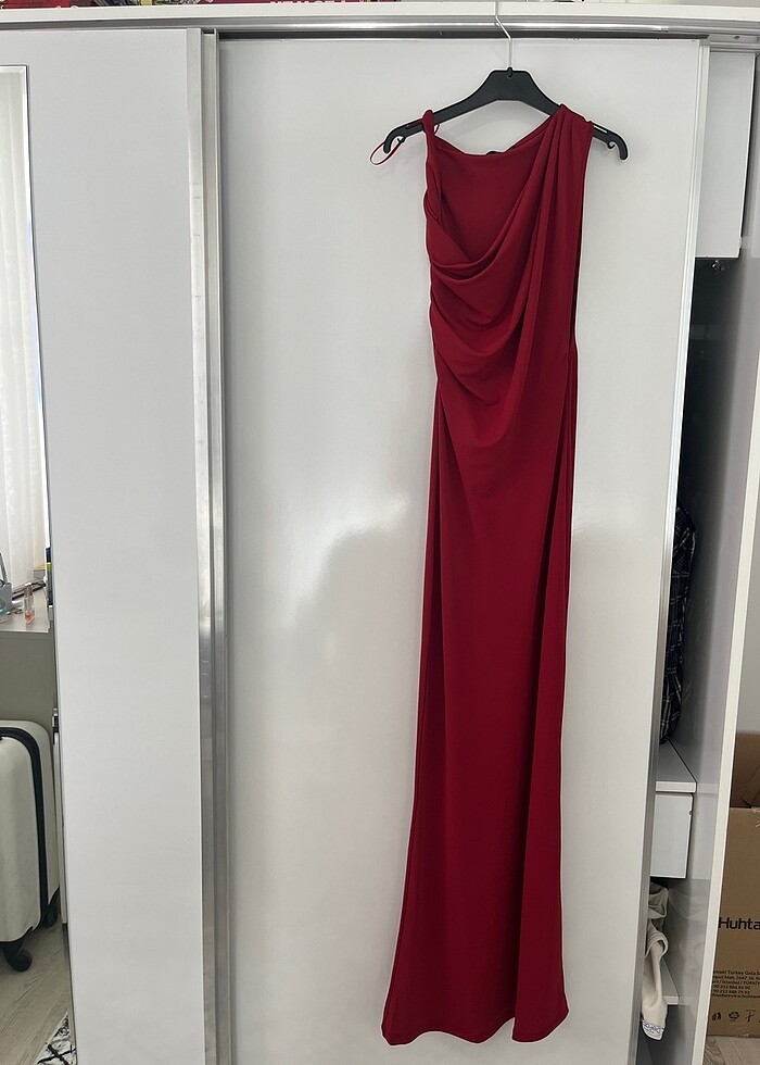 Drapeli uzun elbise - Görsel 2