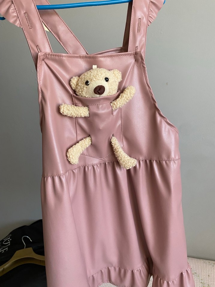 Pembe Deri Kız Çocuk Fırfırlı Elbise - Görsel 4