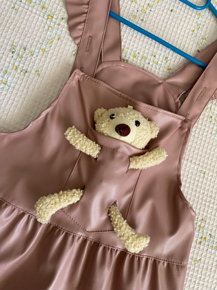 Pembe Deri Kız Çocuk Fırfırlı Elbise - Görsel 2