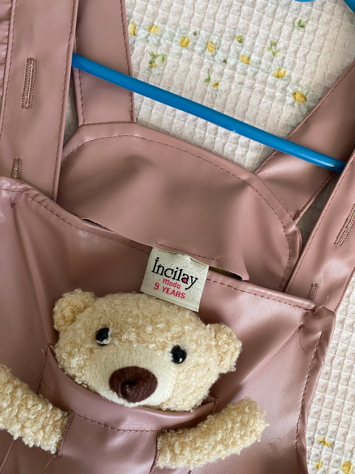 Pembe Deri Kız Çocuk Fırfırlı Elbise - Görsel 3