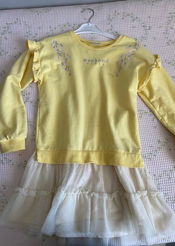 Sarı Kız Sweatshirt, Uzun Kollu, Fırfırlı - Görsel 3