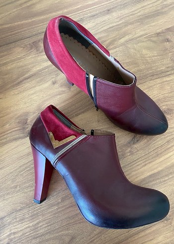 Bordo Deri Tokalı Yüksek Topuklu Kadın Bot - Görsel 2