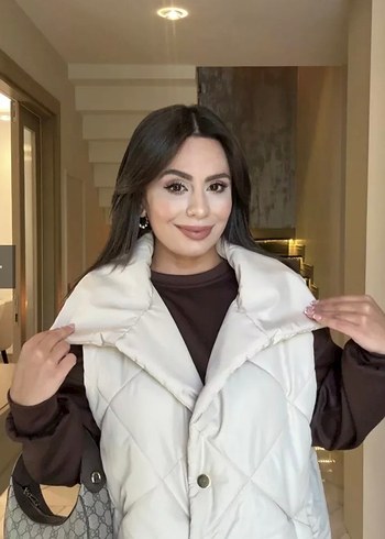 Kapitone Yelek, Yüksek Yakalı, Krem Renk - Görsel 2