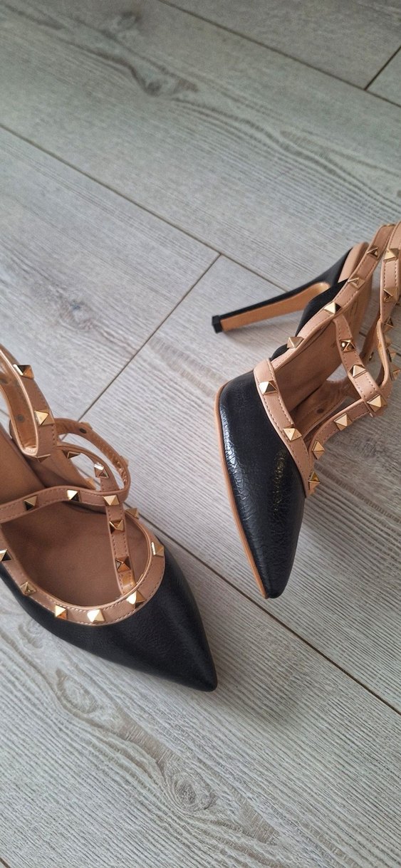 Koyu Siyah Yılan Desenli Tokalı Stiletto - Görsel 2