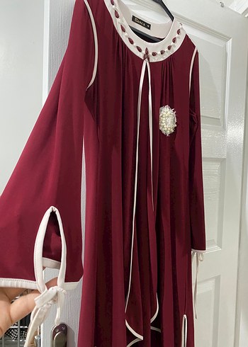 Abiye Bordo Nakışlı Uzun Anne Abiye