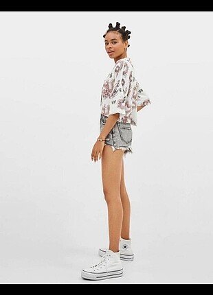 Bershka Bershka ejderha desenli crop yazlık kısakollu gömlek