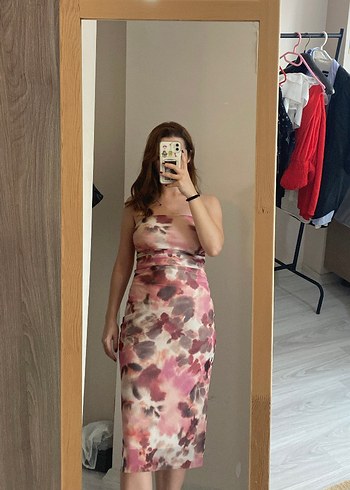 Stradivarius Desenli Tül Midi Elbise