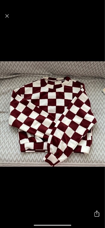 Bordo beyaz kareli kazak