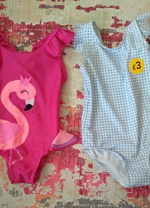 Kız bebek flamingo pembe mayo 18-24 ve mavi etiketli mayo 2-3 ya