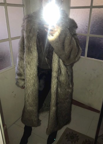 Diğer Gri Uzun Kadin Suni Kurk Palto