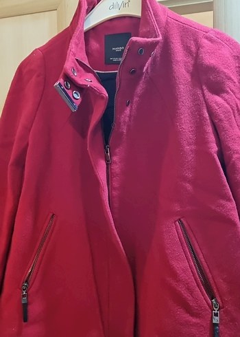 mango Fermuarlı Cepli Kırmızı Kaban - Görsel 5