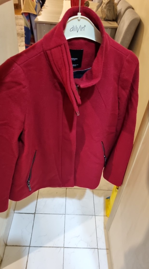 mango Fermuarlı Cepli Kırmızı Kaban - Görsel 3