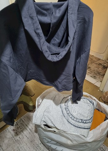 Gri Baskılı Kapüşonlu crop Sweatshirt - Görsel 3