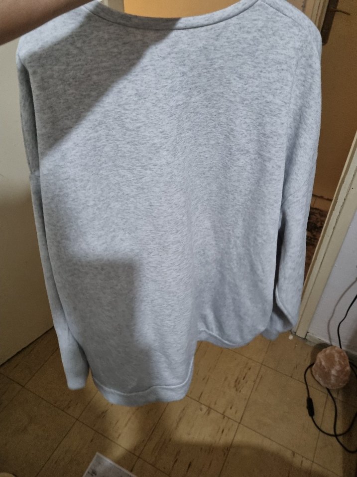Gri Baskılı Uzun Kollu Kadın oversize Sweatshirt - Görsel 3