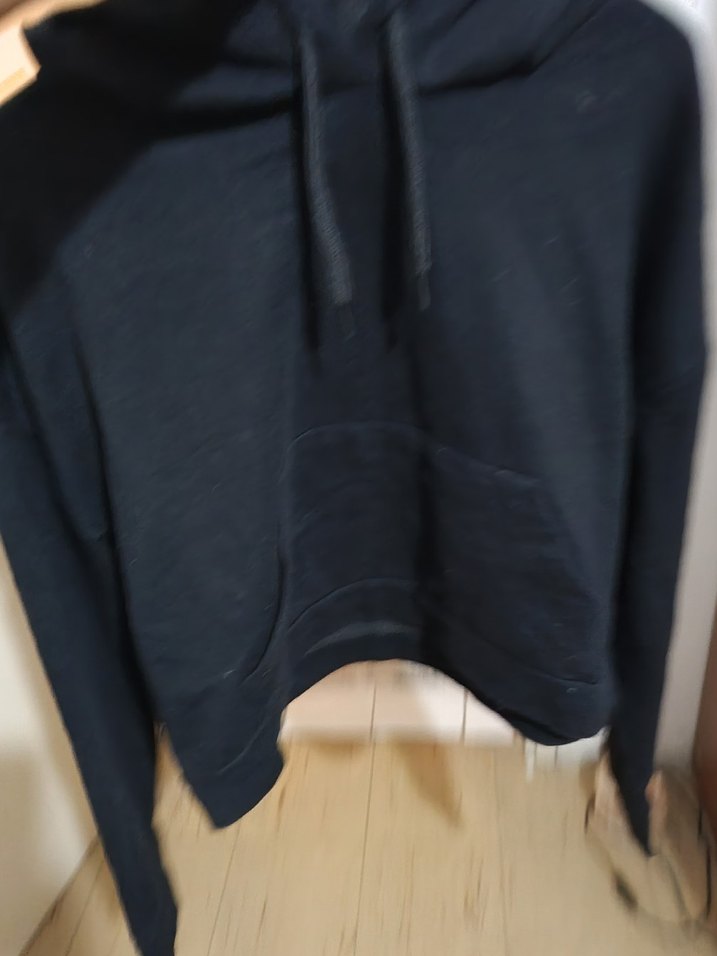 Siyah Kadın Kapüşonlu crop Sweatshirt - Görsel 2