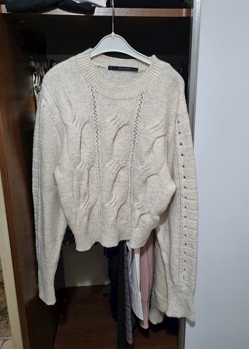 Bohem Tarz bej rengi Örgü crop Kadın Kazak - Görsel 3