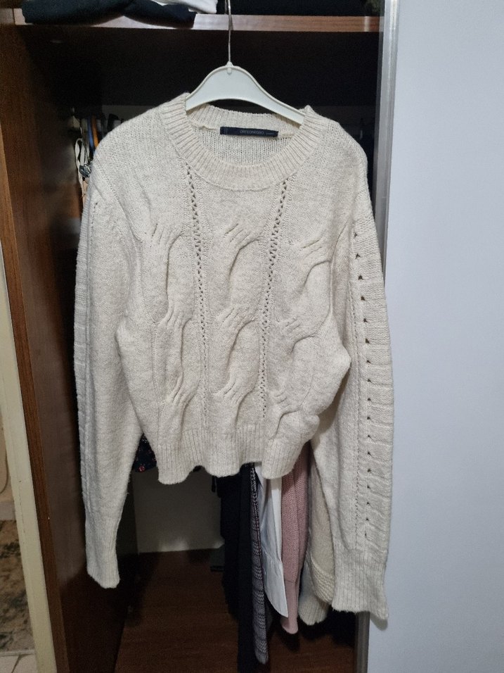 Bohem Tarz bej rengi Örgü crop Kadın Kazak - Görsel 3