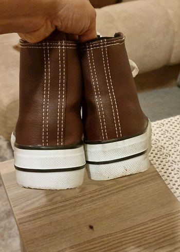 Deri bordo Bağcıklı Kadın Spor Ayakkabı - Görsel 5