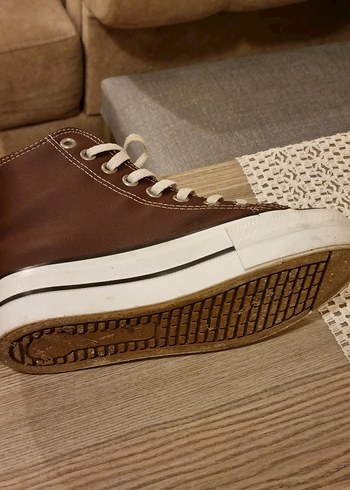 Deri bordo Bağcıklı Kadın Spor Ayakkabı - Görsel 4