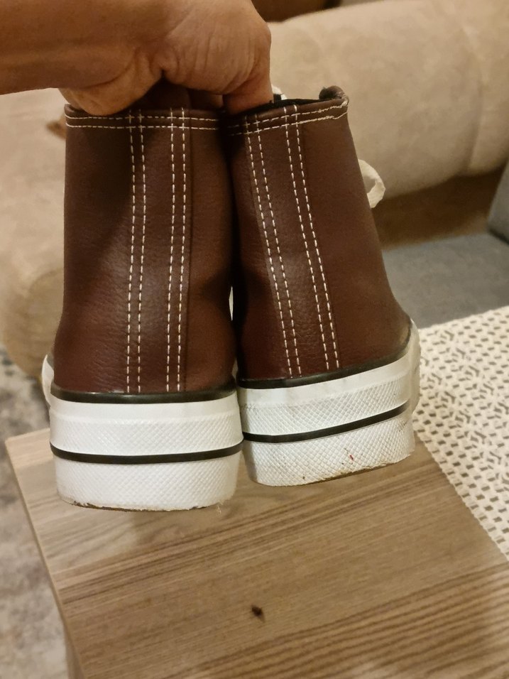 Deri bordo Bağcıklı Kadın Spor Ayakkabı - Görsel 5