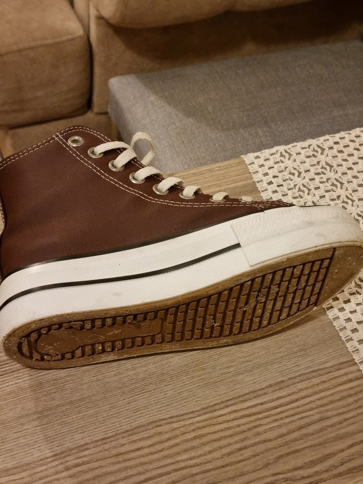 Deri bordo Bağcıklı Kadın Spor Ayakkabı - Görsel 4