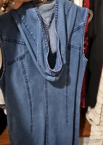 38 Beden mavi Renk Kadın Mavi Kolsuz Denim Midi yelek