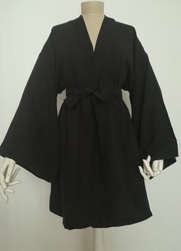 universal Beden siyah Renk Siyah keten kimono takim