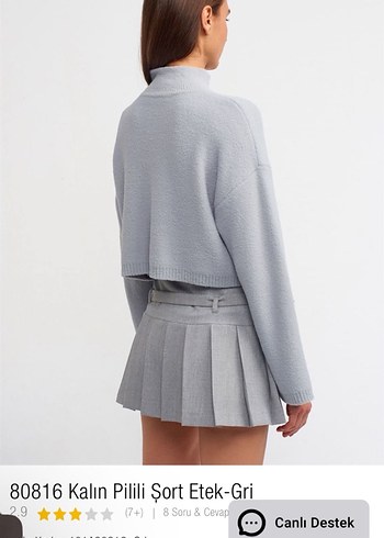 Gri Kalın Pilili Mini Etek - Görsel 4