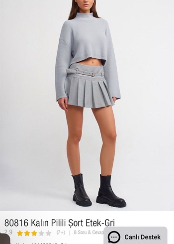 Gri Kalın Pilili Mini Etek - Görsel 3