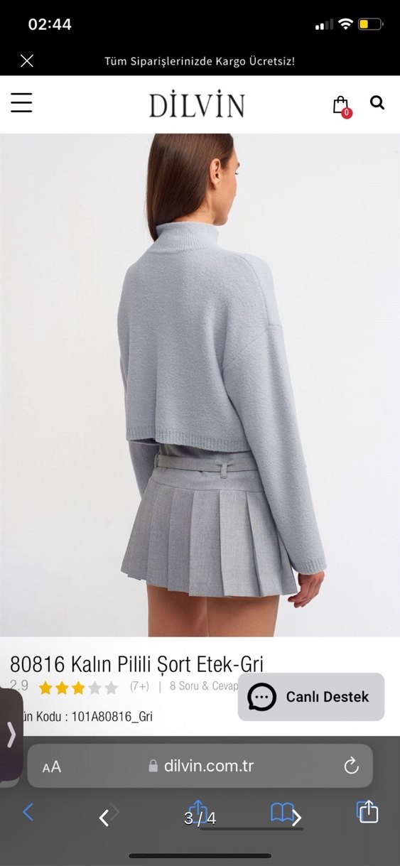 Gri Kalın Pilili Mini Etek - Görsel 4