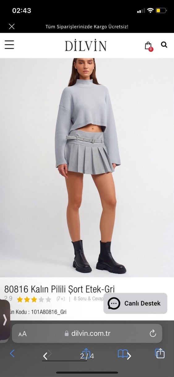 Gri Kalın Pilili Mini Etek - Görsel 2